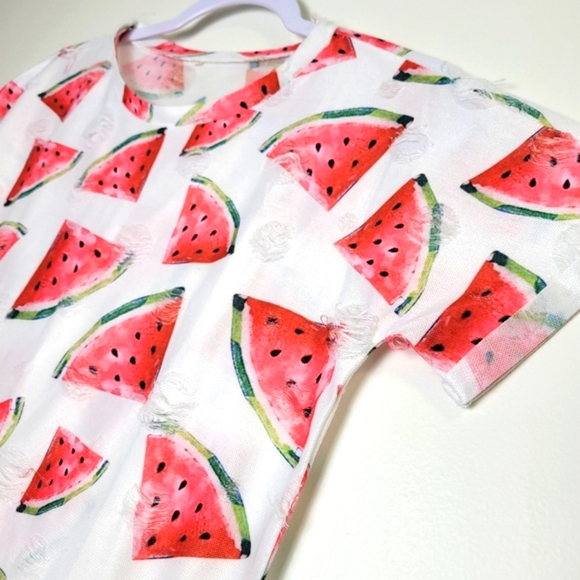 Watermelon Novelty Print Distressed Tee Top‎ Size M - Picture 4 of 6